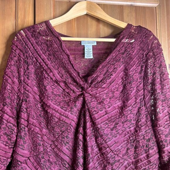 Catherines Lace V-Neck Blouse Women’s 1X Burgundy Fairy Grunge Whimsigoth Boho - Picture 6 of 6